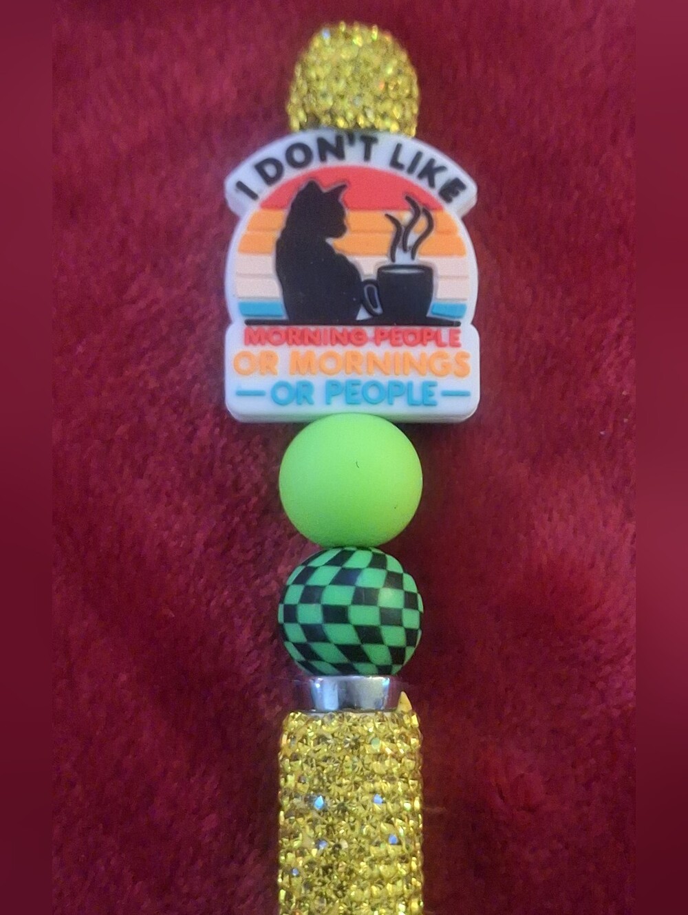 I Don't Like Morning People, Or Mornings Or People Yellow Bling Blk Ink Pen NEW